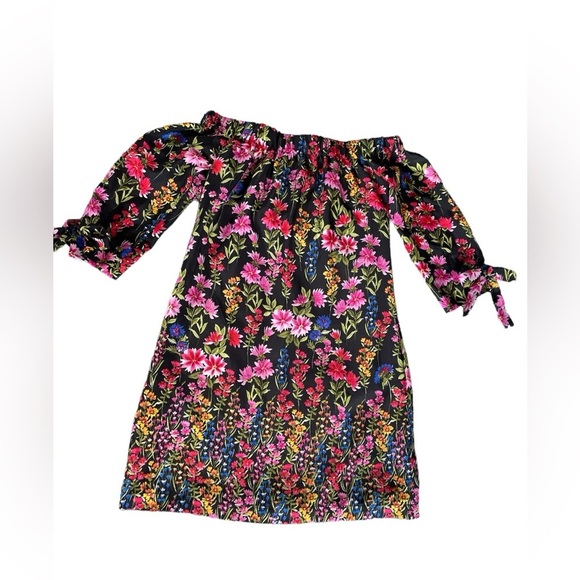Vince Camuto Off-Shoulder Black Floral 3/4 Sleeve Dress, Size 2 - Picture 2 of 5